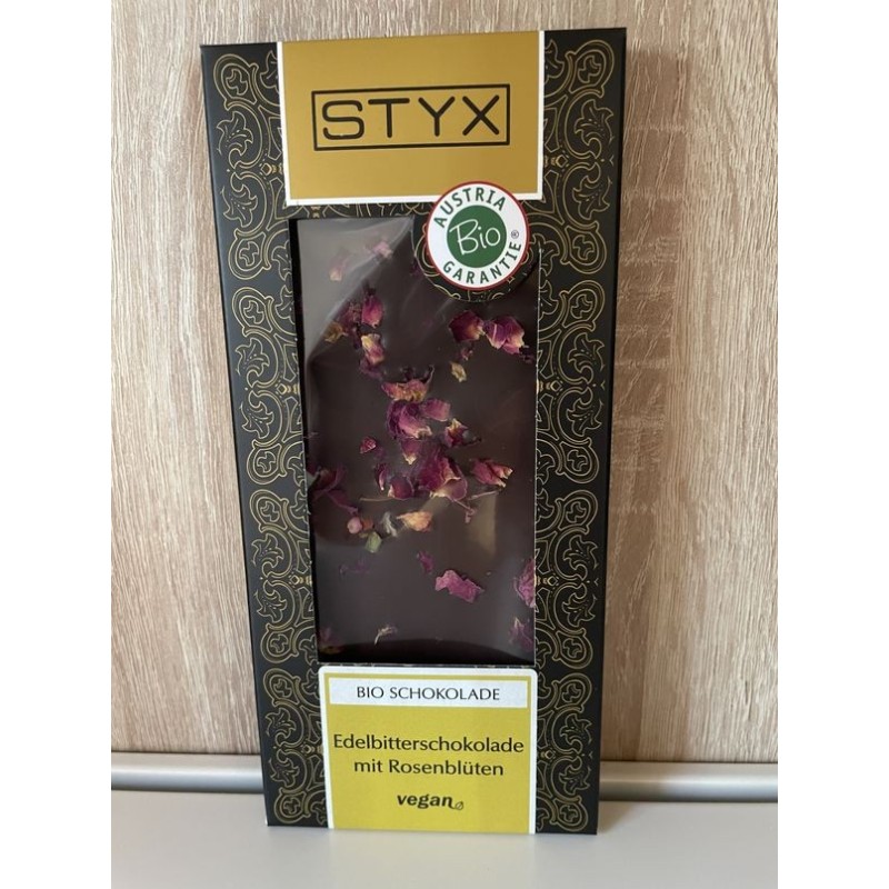 Edelbitterschokolade mit Rosenblüten 100g